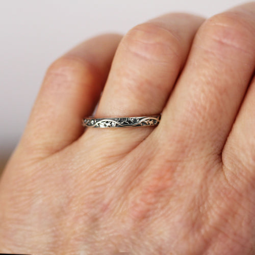 Silver Floral Band - Thin