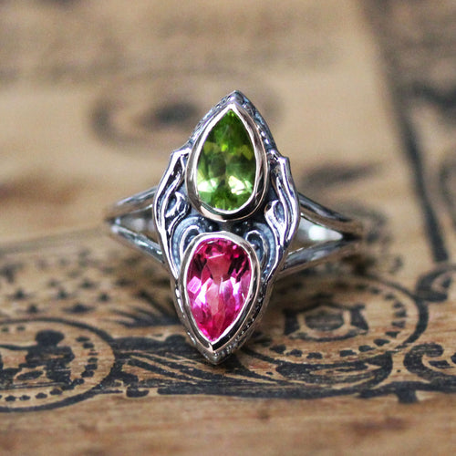 Peridot and Topaz Multi Stone Ring in Sterling Silver, Gaia