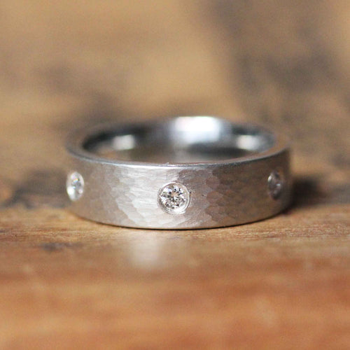 Hammered Diamond Silver Band