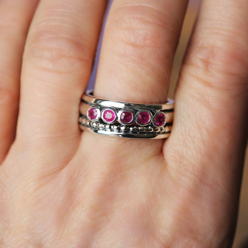 Ruby Harmony Ring, 5 stone wide ring