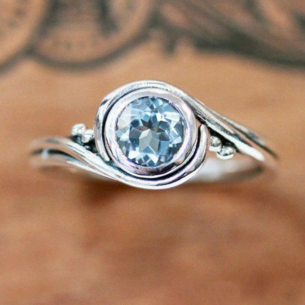 Aquamarine Ring Sterling Silver, Pirouette Swirl