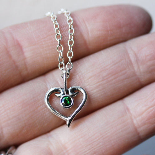 Emerald Silver Heart Necklace