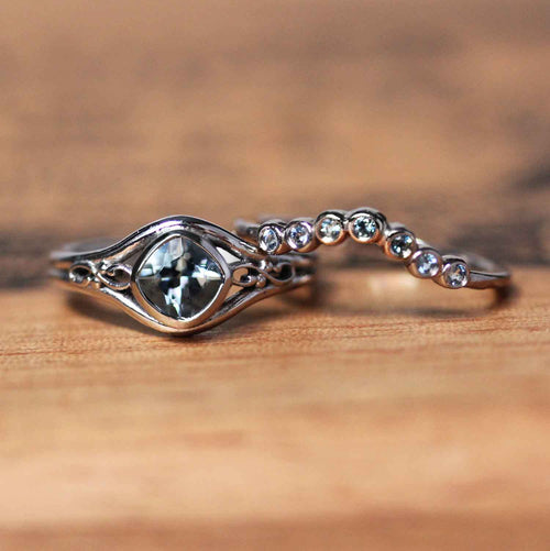 Aquamarine Infinity Engagement Ring Set