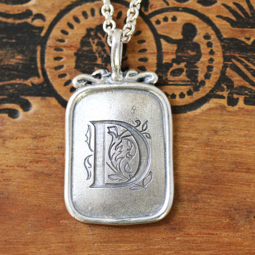 Vintage Style Monogram Silver Pendant- Ready To Ship - Choose Your Initial