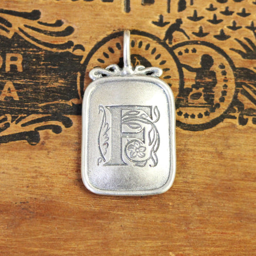 Vintage Style Monogram Silver Pendant- Ready To Ship - Choose Your Initial