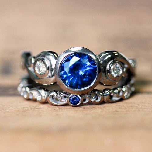 Sapphire Three 3 Stone Engagement Ring Set, Cumulus