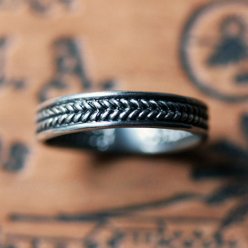 Silver Braided Wedding Band, Wheat, Ready to Ship in Size 7