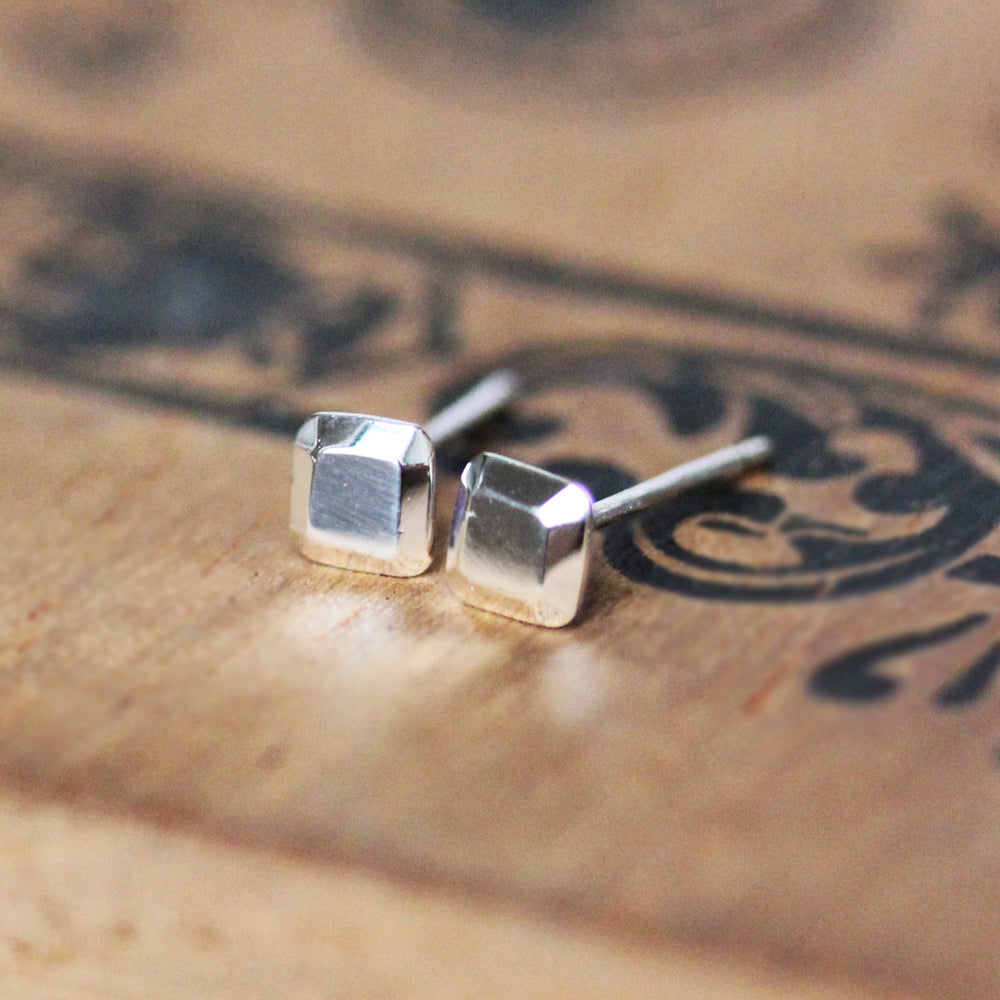 Tiny Square Stud Earring- sterling silver
