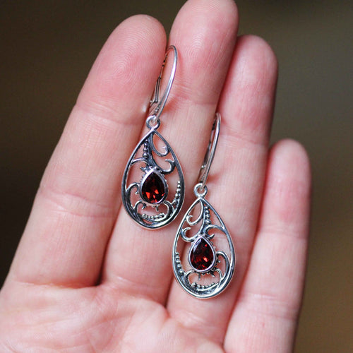 Garnet Nightshade Earrings, Silver