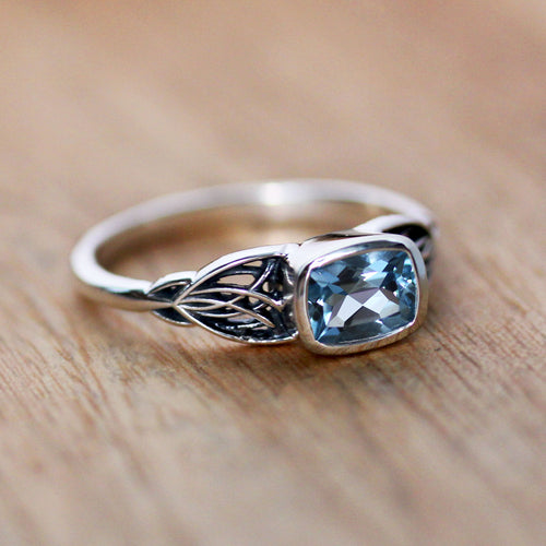Silver Art Deco Engagement Ring Set Aquamarine