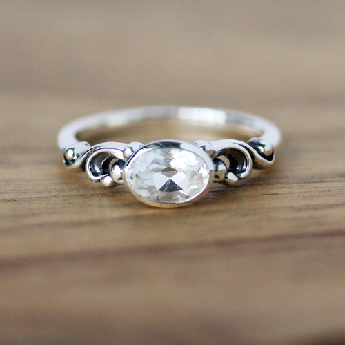 White Topaz Oval Water Ring Sterling Silver, Water Dream