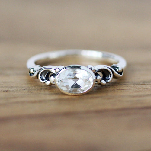 White Topaz Oval Water Ring Sterling Silver, Water Dream