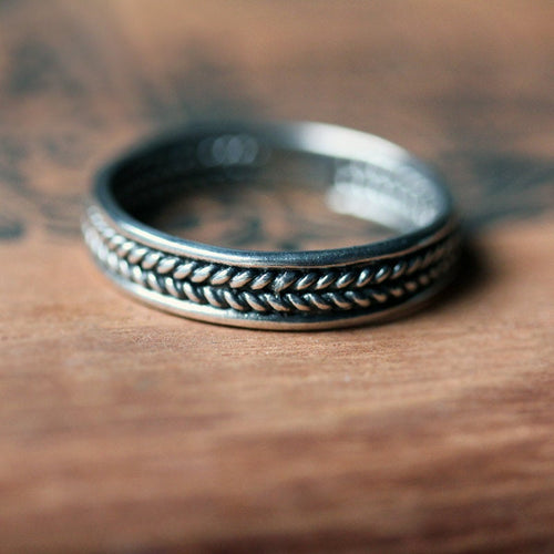 Silver Braided Wedding Band, Wheat, Ready to Ship in Size 11.5