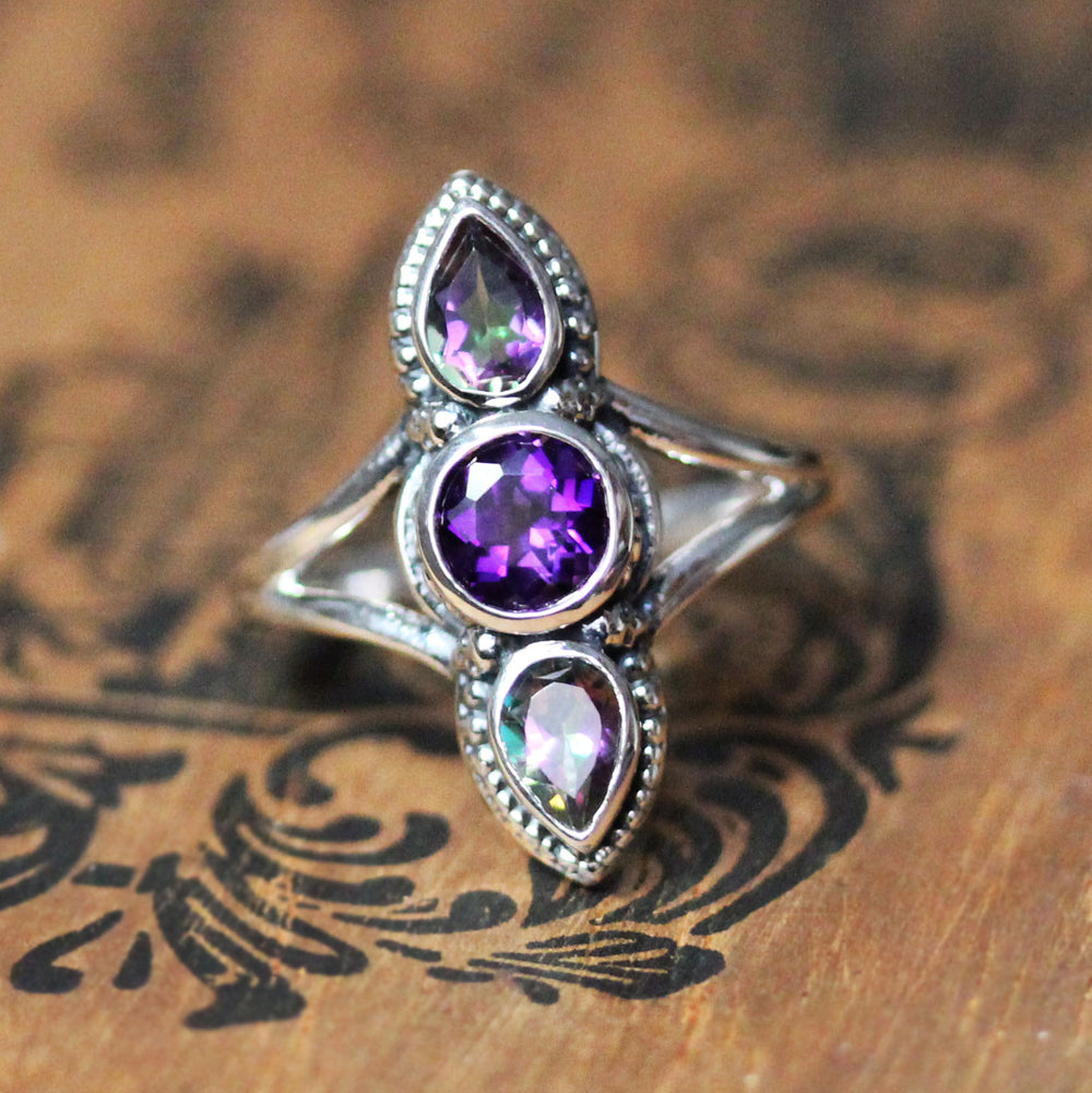 Amethyst and Topaz Multi Stone Ring in Sterling Silver, Persephone