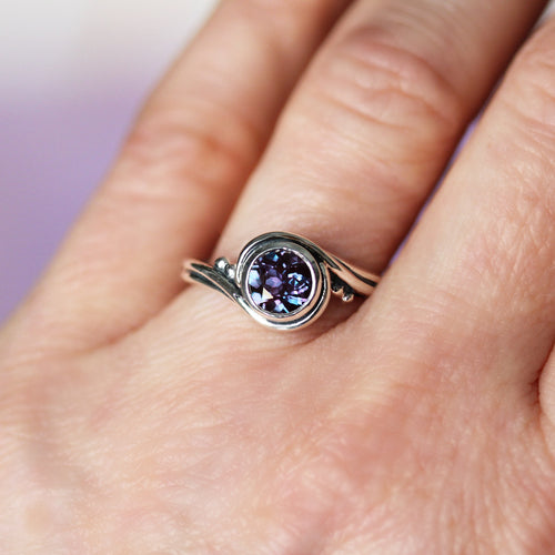 Ophelia - Oval Lab-Created Alexandrite Prong Set Halo Engagement Ring