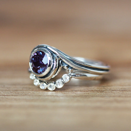Alexandrite Engagement Ring Set with Moonstone Shadow Band