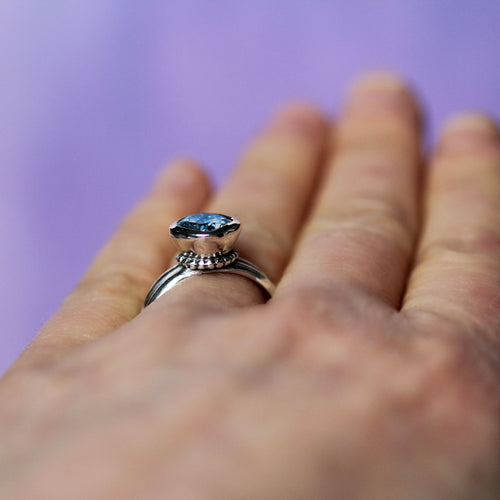 London Blue Topaz Cushion Cut Ring, Poppyseed