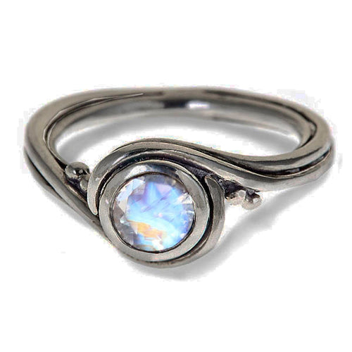 White Gold Rainbow Moonstone Engagement Ring, Pirouette