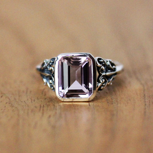 Large Fretwork Emerald Cut Ring, more colors available