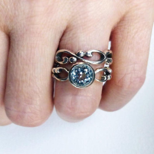 Aquamarine and Sterling Silver Bridal Ring Set