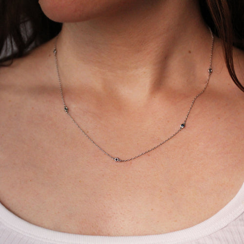 Delicate Sapphire Station Necklace, Sterling Silver