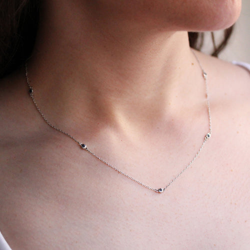 Delicate Sapphire Station Necklace, Sterling Silver