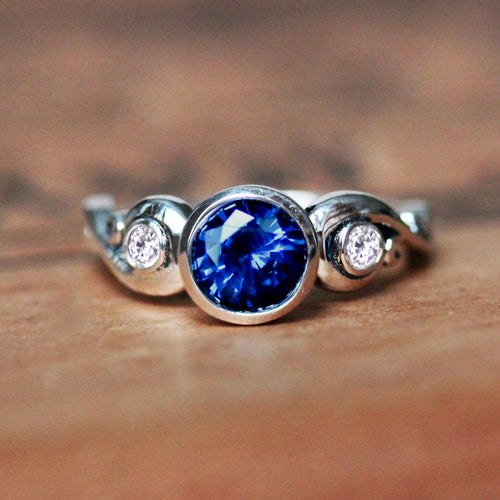 Blue Sapphire Three 3 stone ring, Cumulus