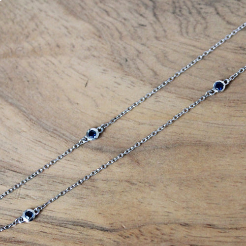 Delicate Sapphire Station Necklace, Sterling Silver