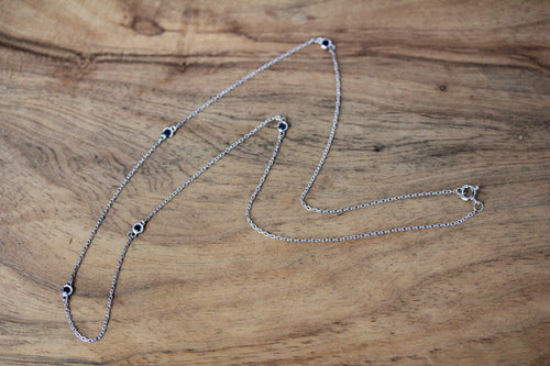 Delicate Sapphire Station Necklace, Sterling Silver