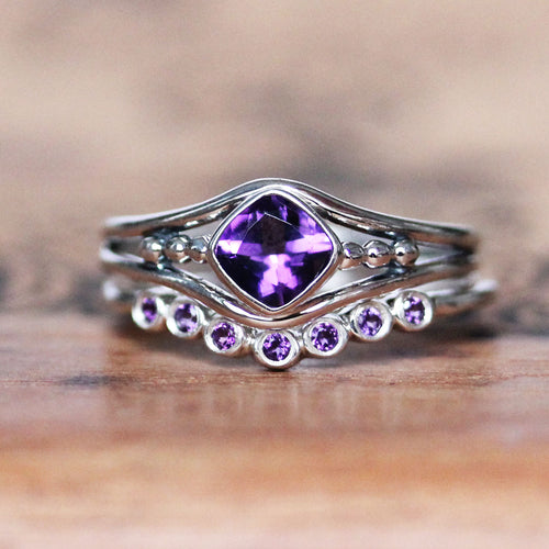 Close view of sterling silver ring set with amethyst from Metalicious