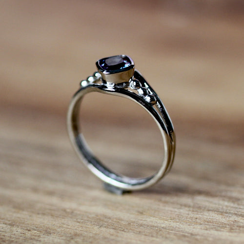 Lab Created Alexandrite Satellite Ring, 14k White Gold