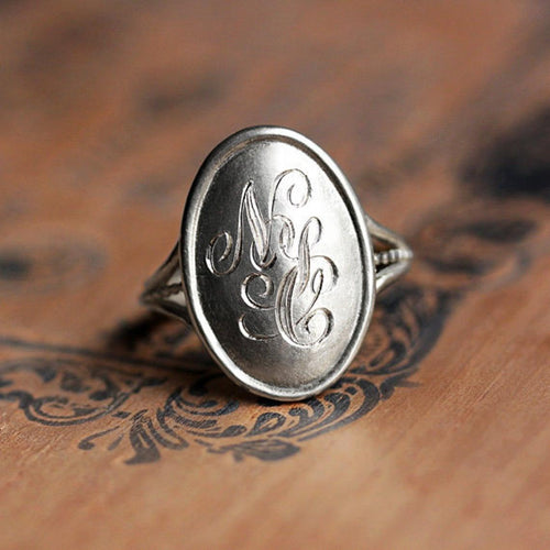 Sterling Silver Monogram Oval Signet Ring - Size 7