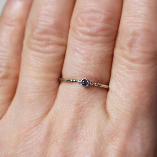 Delicate Stacking Birthstone Ring, Sterling silver
