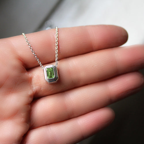 Small Emerald Cut Slider Necklace, silver