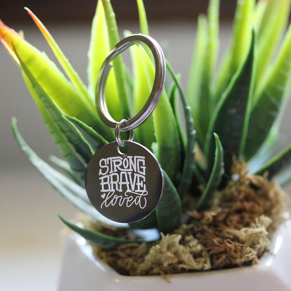 Breast Cancer Awareness Keychain - Strong Brave Loved
