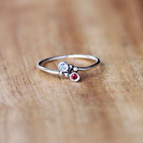Toi et Moi Two Birthstone Ring, Couples Ring Silver