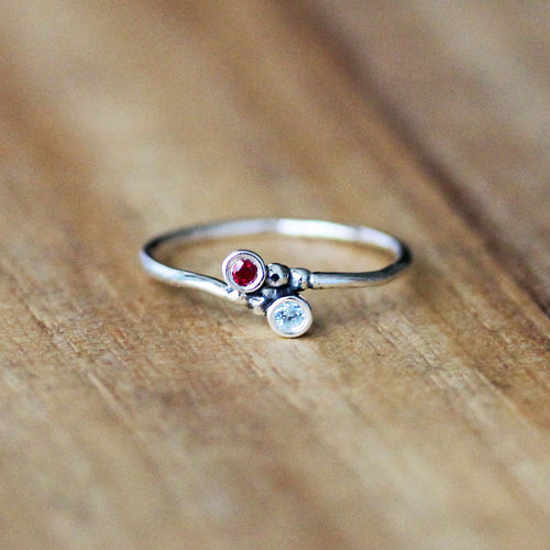 Toi et Moi Two Birthstone Ring, Couples Ring Silver