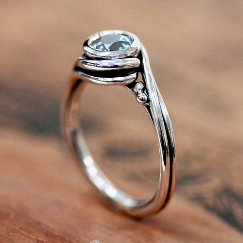 Rainbow Moonstone Engagement Ring Silver, Pirouette