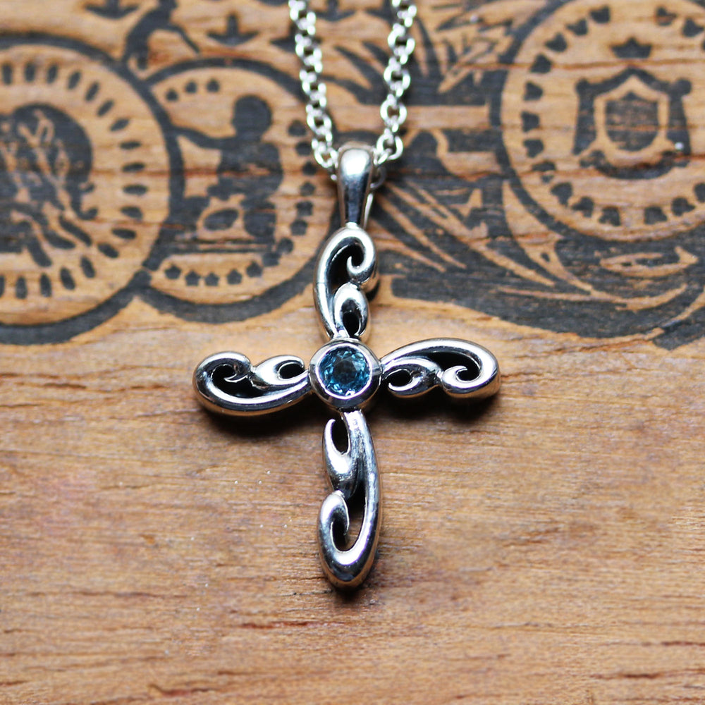 Silver Swirl Cross Necklace, Water Dream