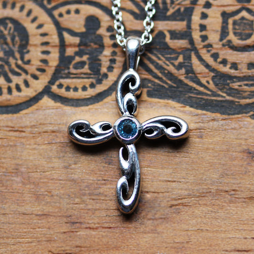 Silver Swirl Cross Necklace, Water Dream