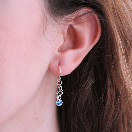 Blue Topaz Dangle Earrings, silver wave earrings