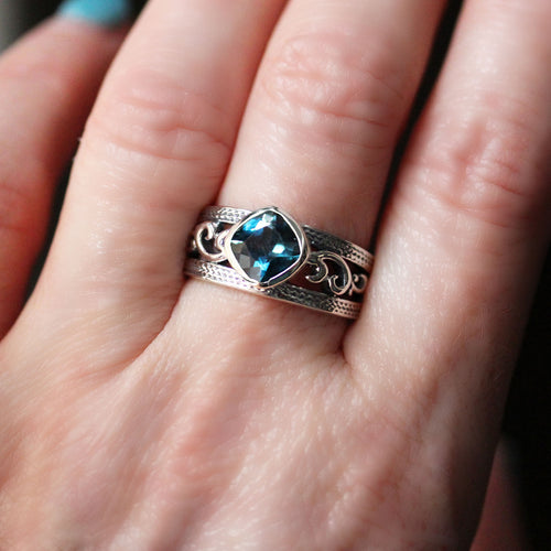 Blue Topaz Wide Silver Ring, Water Dream