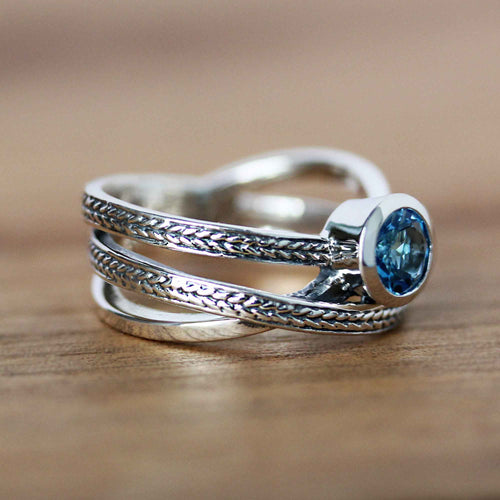 Braided Triple Crossover Gemstone Ring, more colors available