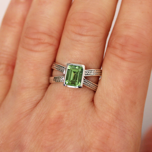 Amethyst Emerald Cut Ring Sterling Silver, Crossover