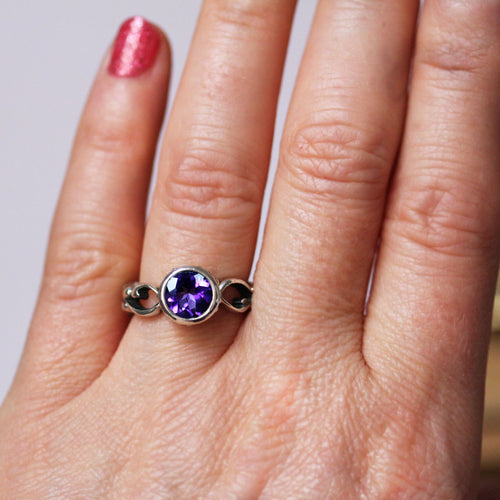 Amethyst Engagement Ring, Silver Wrought