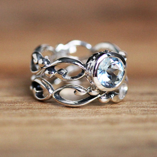 Aquamarine and Sterling Silver Bridal Ring Set