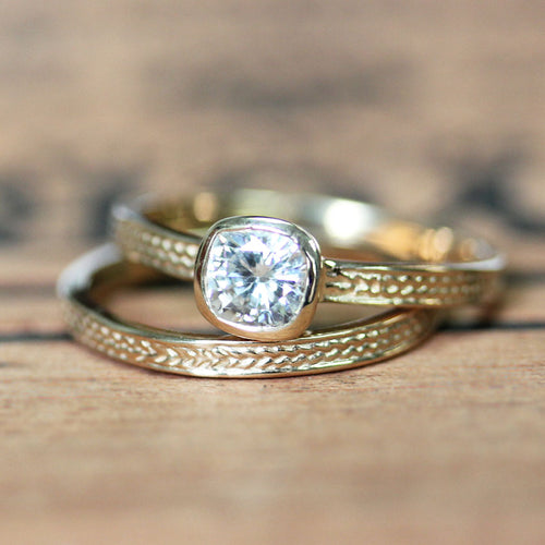 Cushion Moissanite Engagement Ring, Golden Wheat - Size 7